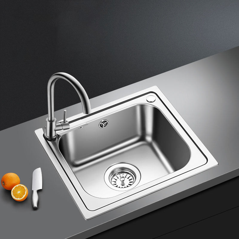 Modern Stainless Steel Kitchen Sink Single Bowl Sink with Basket Strainer Round Faucet Clearhalo 'Home Improvement' 'home_improvement' 'home_improvement_kitchen_sinks' 'Kitchen Remodel & Kitchen Fixtures' 'Kitchen Sinks & Faucet Components' 'Kitchen Sinks' 'kitchen_sinks' 7440150