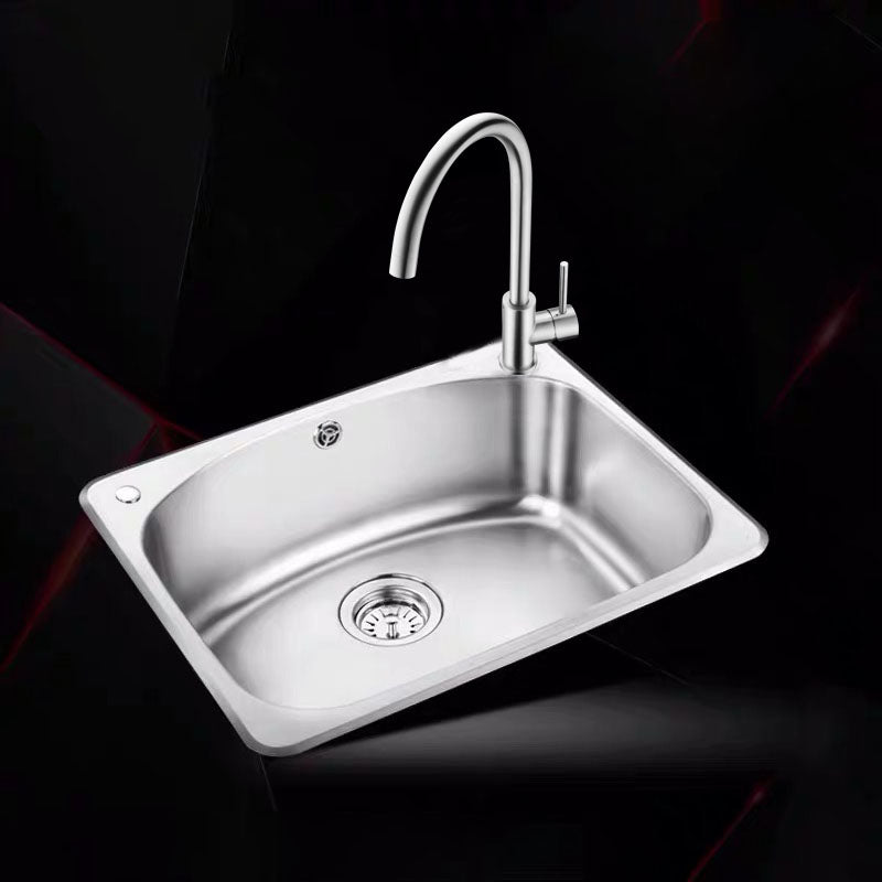 Modern Stainless Steel Kitchen Sink Single Bowl Sink with Basket Strainer Stainless-Steel Faucet Clearhalo 'Home Improvement' 'home_improvement' 'home_improvement_kitchen_sinks' 'Kitchen Remodel & Kitchen Fixtures' 'Kitchen Sinks & Faucet Components' 'Kitchen Sinks' 'kitchen_sinks' 7440153
