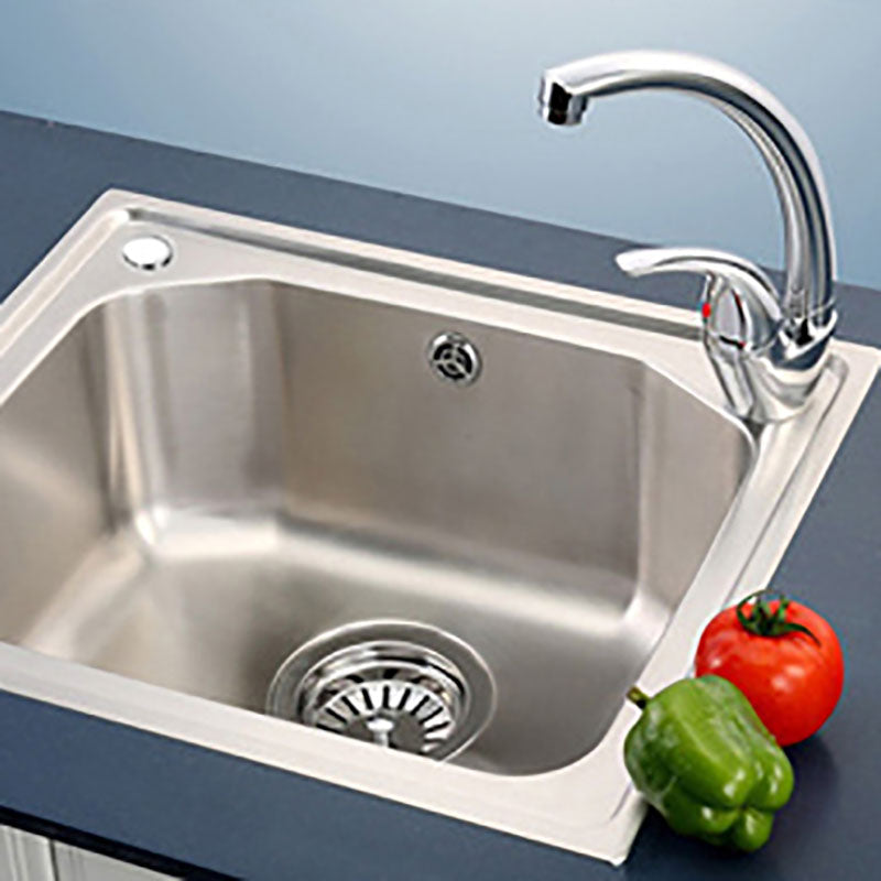 Modern Stainless Steel Kitchen Sink Single Bowl Sink with Basket Strainer Clearhalo 'Home Improvement' 'home_improvement' 'home_improvement_kitchen_sinks' 'Kitchen Remodel & Kitchen Fixtures' 'Kitchen Sinks & Faucet Components' 'Kitchen Sinks' 'kitchen_sinks' 7440161