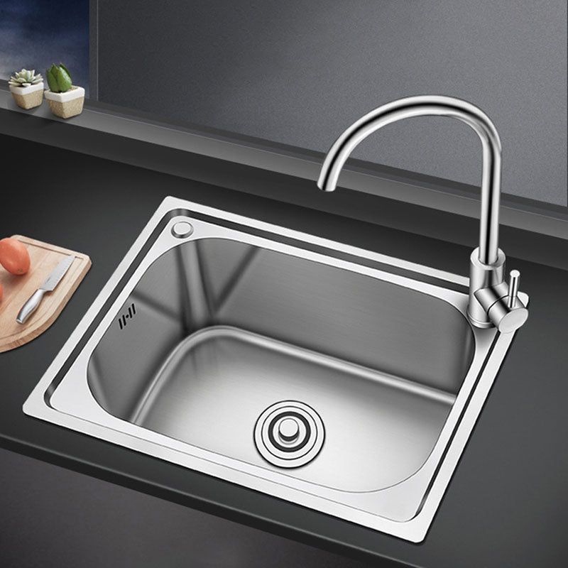 Single Bowl Kitchen Sink Stainless Steel Rectangle Sink with Basket Strainer 17"L x 14"W x 8"H Sink with Faucet Single Cooling Tap Clearhalo 'Home Improvement' 'home_improvement' 'home_improvement_kitchen_sinks' 'Kitchen Remodel & Kitchen Fixtures' 'Kitchen Sinks & Faucet Components' 'Kitchen Sinks' 'kitchen_sinks' 7440163