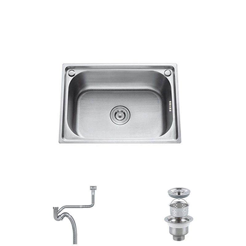 Single Bowl Kitchen Sink Stainless Steel Rectangle Sink with Basket Strainer Sink Only No Faucet Clearhalo 'Home Improvement' 'home_improvement' 'home_improvement_kitchen_sinks' 'Kitchen Remodel & Kitchen Fixtures' 'Kitchen Sinks & Faucet Components' 'Kitchen Sinks' 'kitchen_sinks' 7440164