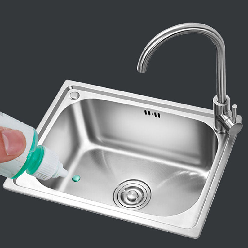 Single Bowl Kitchen Sink Stainless Steel Rectangle Sink with Basket Strainer Clearhalo 'Home Improvement' 'home_improvement' 'home_improvement_kitchen_sinks' 'Kitchen Remodel & Kitchen Fixtures' 'Kitchen Sinks & Faucet Components' 'Kitchen Sinks' 'kitchen_sinks' 7440166