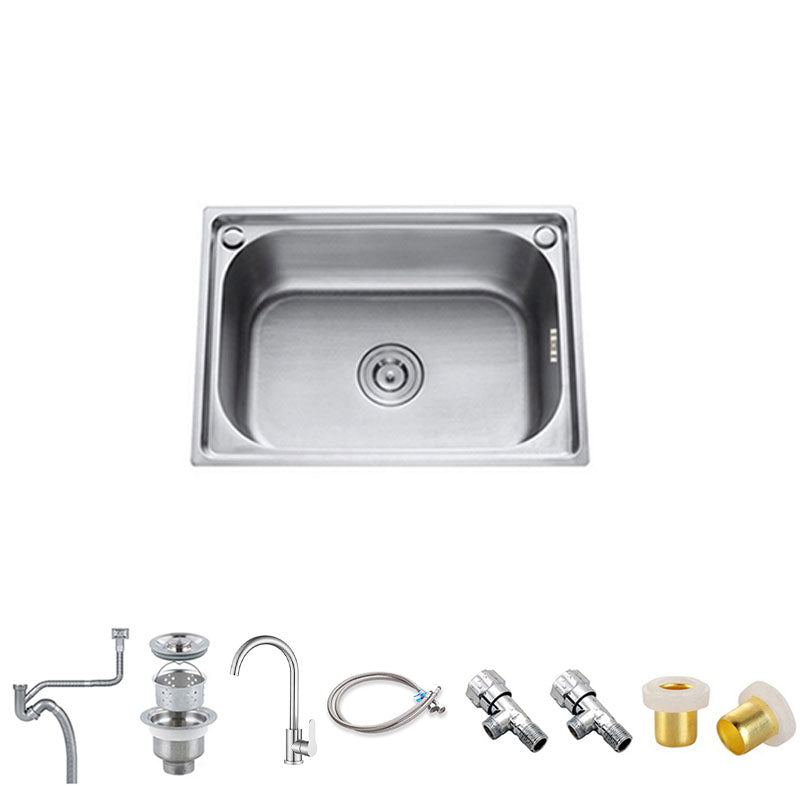 Single Bowl Kitchen Sink Stainless Steel Rectangle Sink with Basket Strainer Sink with Faucet Cold and Hot Tap Clearhalo 'Home Improvement' 'home_improvement' 'home_improvement_kitchen_sinks' 'Kitchen Remodel & Kitchen Fixtures' 'Kitchen Sinks & Faucet Components' 'Kitchen Sinks' 'kitchen_sinks' 7440167