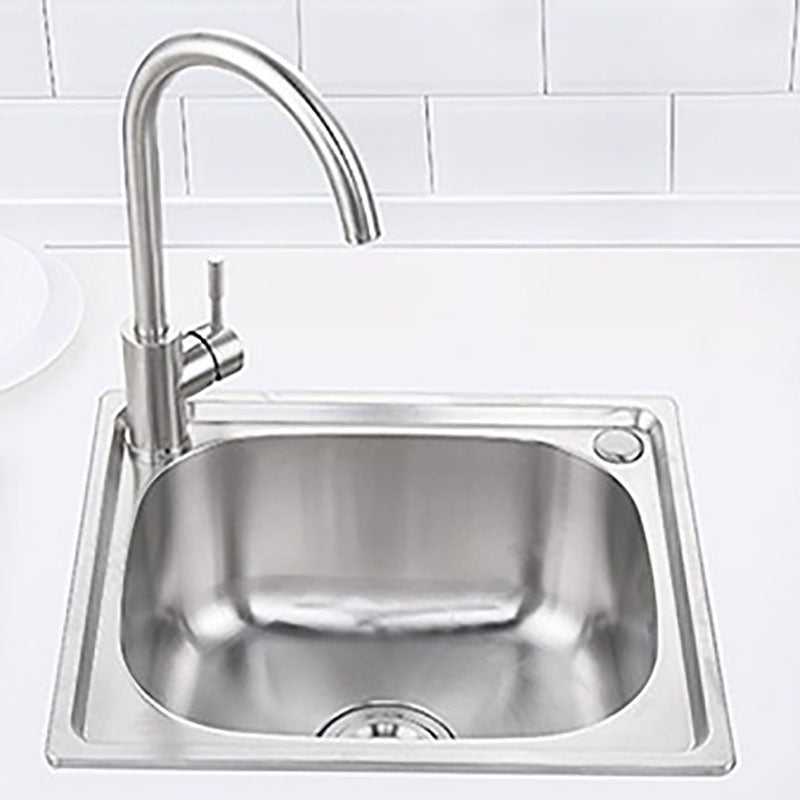 Single Bowl Kitchen Sink Stainless Steel Rectangle Sink with Basket Strainer Clearhalo 'Home Improvement' 'home_improvement' 'home_improvement_kitchen_sinks' 'Kitchen Remodel & Kitchen Fixtures' 'Kitchen Sinks & Faucet Components' 'Kitchen Sinks' 'kitchen_sinks' 7440169