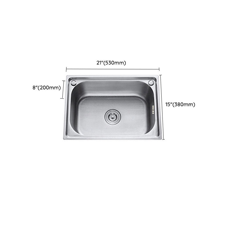 Single Bowl Kitchen Sink Stainless Steel Rectangle Sink with Basket Strainer Clearhalo 'Home Improvement' 'home_improvement' 'home_improvement_kitchen_sinks' 'Kitchen Remodel & Kitchen Fixtures' 'Kitchen Sinks & Faucet Components' 'Kitchen Sinks' 'kitchen_sinks' 7440176