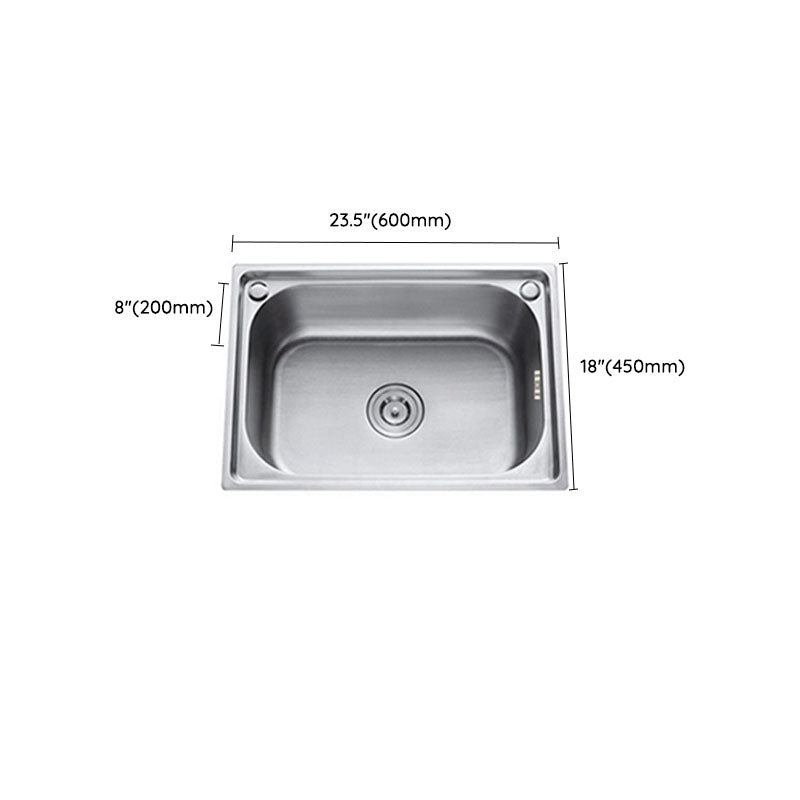 Single Bowl Kitchen Sink Stainless Steel Rectangle Sink with Basket Strainer Clearhalo 'Home Improvement' 'home_improvement' 'home_improvement_kitchen_sinks' 'Kitchen Remodel & Kitchen Fixtures' 'Kitchen Sinks & Faucet Components' 'Kitchen Sinks' 'kitchen_sinks' 7440177