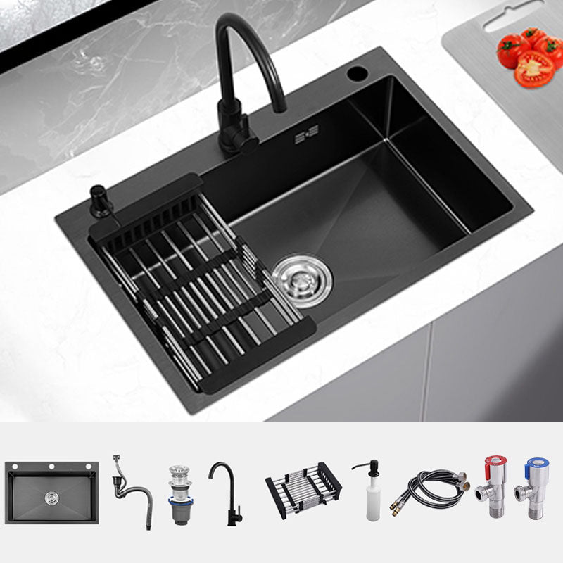 Stainless Steel Kitchen Sink Rectangular Shape Single Bowl Kitchen Sink Sink with Faucet Round Faucet Clearhalo 'Home Improvement' 'home_improvement' 'home_improvement_kitchen_sinks' 'Kitchen Remodel & Kitchen Fixtures' 'Kitchen Sinks & Faucet Components' 'Kitchen Sinks' 'kitchen_sinks' 7440186