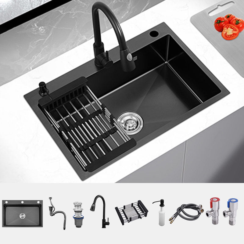 Stainless Steel Kitchen Sink Rectangular Shape Single Bowl Kitchen Sink Sink with Faucet Pull Out Faucet Clearhalo 'Home Improvement' 'home_improvement' 'home_improvement_kitchen_sinks' 'Kitchen Remodel & Kitchen Fixtures' 'Kitchen Sinks & Faucet Components' 'Kitchen Sinks' 'kitchen_sinks' 7440188