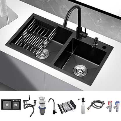 Modern Style Kitchen Sink Soundproof Design Drop-In Stainless Steel Kitchen Double Sink Sink with Faucet Round Faucet Clearhalo 'Home Improvement' 'home_improvement' 'home_improvement_kitchen_sinks' 'Kitchen Remodel & Kitchen Fixtures' 'Kitchen Sinks & Faucet Components' 'Kitchen Sinks' 'kitchen_sinks' 7440206