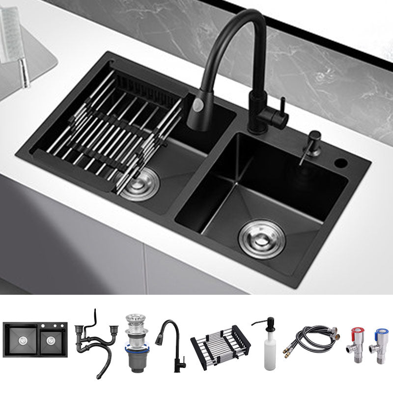 Modern Style Kitchen Sink Soundproof Design Drop-In Stainless Steel Kitchen Double Sink Sink with Faucet Pull Out Faucet Clearhalo 'Home Improvement' 'home_improvement' 'home_improvement_kitchen_sinks' 'Kitchen Remodel & Kitchen Fixtures' 'Kitchen Sinks & Faucet Components' 'Kitchen Sinks' 'kitchen_sinks' 7440208