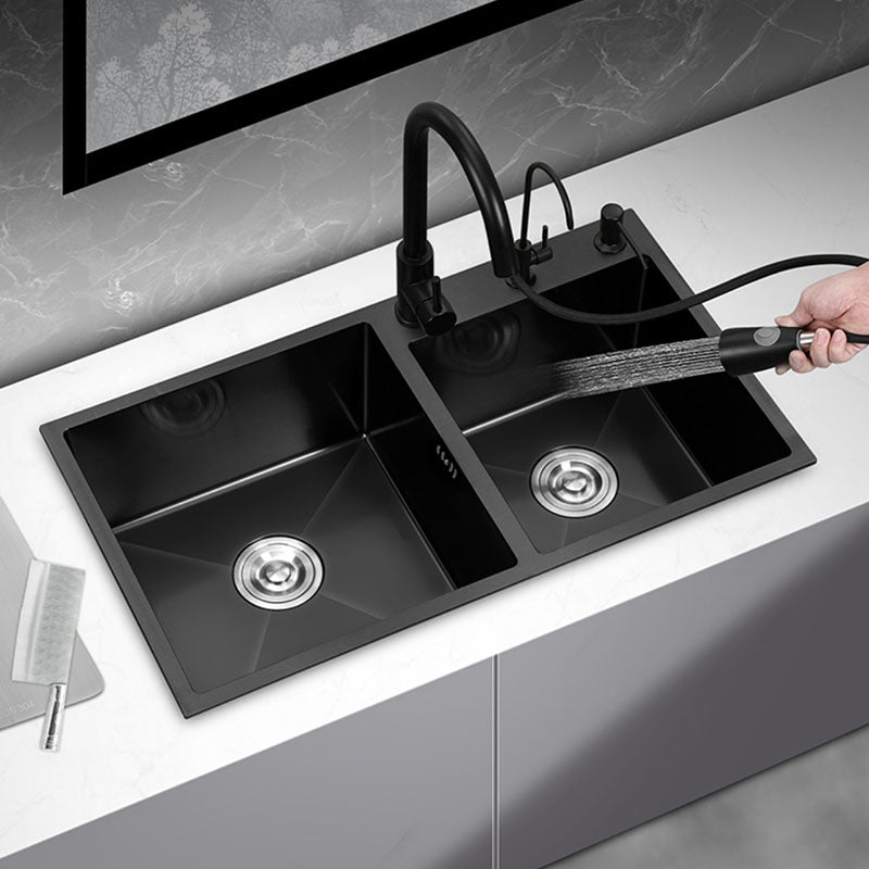Modern Style Kitchen Sink Soundproof Design Drop-In Stainless Steel Kitchen Double Sink Clearhalo 'Home Improvement' 'home_improvement' 'home_improvement_kitchen_sinks' 'Kitchen Remodel & Kitchen Fixtures' 'Kitchen Sinks & Faucet Components' 'Kitchen Sinks' 'kitchen_sinks' 7440211