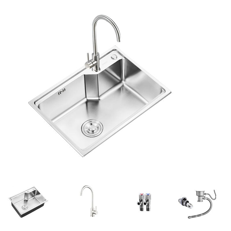 Soundproofing Stainless Steel Kitchen Sink Modern Style Stainless Steel Kitchen Sink 23"L x 17"W x 8"H Sink with Faucet Round Faucet Clearhalo 'Home Improvement' 'home_improvement' 'home_improvement_kitchen_sinks' 'Kitchen Remodel & Kitchen Fixtures' 'Kitchen Sinks & Faucet Components' 'Kitchen Sinks' 'kitchen_sinks' 7440273