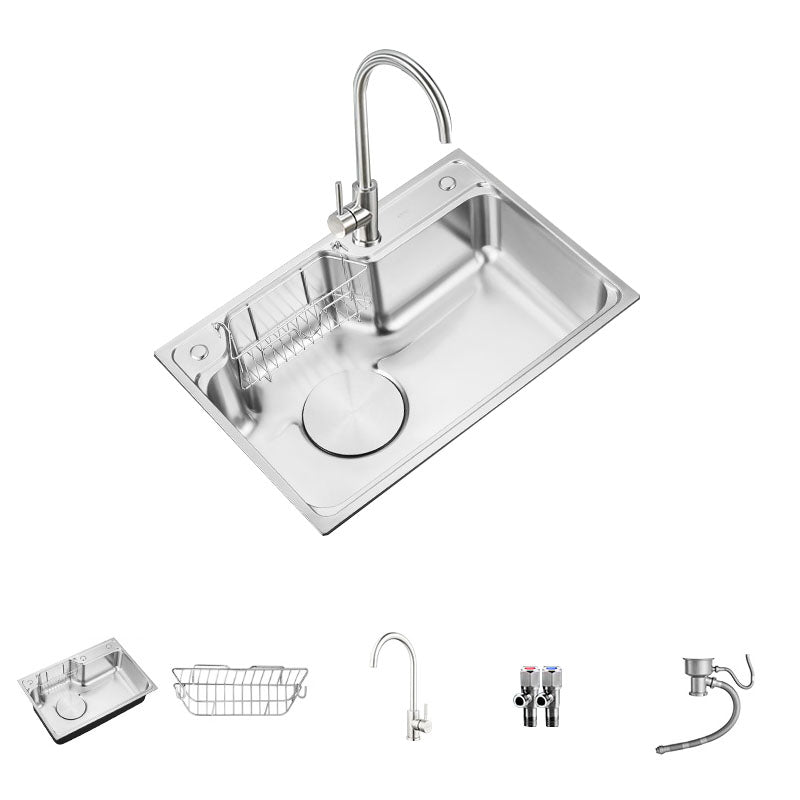 Soundproofing Stainless Steel Kitchen Sink Modern Style Stainless Steel Kitchen Sink 28"L x 19"W x 8"H Sink with Faucet Round Faucet Clearhalo 'Home Improvement' 'home_improvement' 'home_improvement_kitchen_sinks' 'Kitchen Remodel & Kitchen Fixtures' 'Kitchen Sinks & Faucet Components' 'Kitchen Sinks' 'kitchen_sinks' 7440282