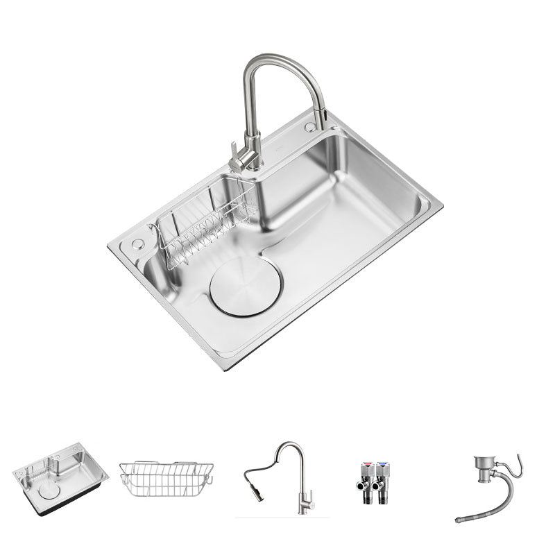 Soundproofing Stainless Steel Kitchen Sink Modern Style Stainless Steel Kitchen Sink 28"L x 19"W x 8"H Sink with Faucet Pull Out Faucet Clearhalo 'Home Improvement' 'home_improvement' 'home_improvement_kitchen_sinks' 'Kitchen Remodel & Kitchen Fixtures' 'Kitchen Sinks & Faucet Components' 'Kitchen Sinks' 'kitchen_sinks' 7440283