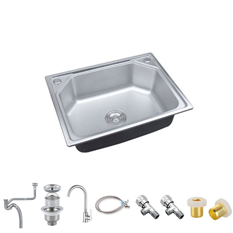 Modern Single Bowl Kitchen Sink Stainless Steel Sink with Basket Strainer Sink with Faucet Cold and Hot Tap Clearhalo 'Home Improvement' 'home_improvement' 'home_improvement_kitchen_sinks' 'Kitchen Remodel & Kitchen Fixtures' 'Kitchen Sinks & Faucet Components' 'Kitchen Sinks' 'kitchen_sinks' 7440685
