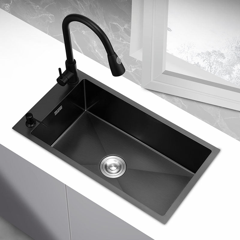 Modern Style Drop-In Kitchen Sink Soundproof Design Stainless Steel Kitchen Sink 26.8"L x 15.7"W x 7.9"H Sink with Faucet Pull Out Faucet Clearhalo 'Home Improvement' 'home_improvement' 'home_improvement_kitchen_sinks' 'Kitchen Remodel & Kitchen Fixtures' 'Kitchen Sinks & Faucet Components' 'Kitchen Sinks' 'kitchen_sinks' 7442465