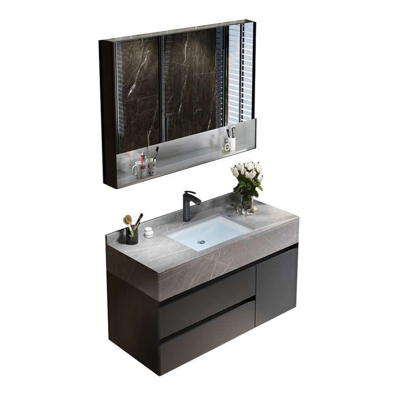 Bathroom Vanity Set Ceramic Rectangular Drawers Wall Mounted Vanity Sink Vanity & Faucet & Mirror Cabinet 28"L x 19"W x 22"H Clearhalo 'Bathroom Remodel & Bathroom Fixtures' 'Bathroom Vanities' 'bathroom_vanities' 'Home Improvement' 'home_improvement' 'home_improvement_bathroom_vanities' 7444248