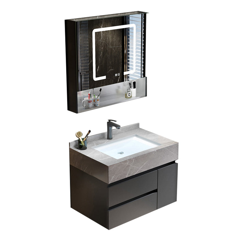 Bathroom Vanity Set Ceramic Rectangular Drawers Wall Mounted Vanity Sink Vanity & Faucet & Smart Medicine Cabinet 24"L x 19"W x 22"H Clearhalo 'Bathroom Remodel & Bathroom Fixtures' 'Bathroom Vanities' 'bathroom_vanities' 'Home Improvement' 'home_improvement' 'home_improvement_bathroom_vanities' 7444256