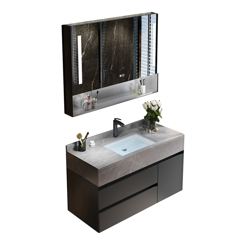 Bathroom Vanity Set Ceramic Rectangular Drawers Wall Mounted Vanity Sink Vanity & Faucet & Smart Medicine Cabinet 28"L x 19"W x 22"H Clearhalo 'Bathroom Remodel & Bathroom Fixtures' 'Bathroom Vanities' 'bathroom_vanities' 'Home Improvement' 'home_improvement' 'home_improvement_bathroom_vanities' 7444257