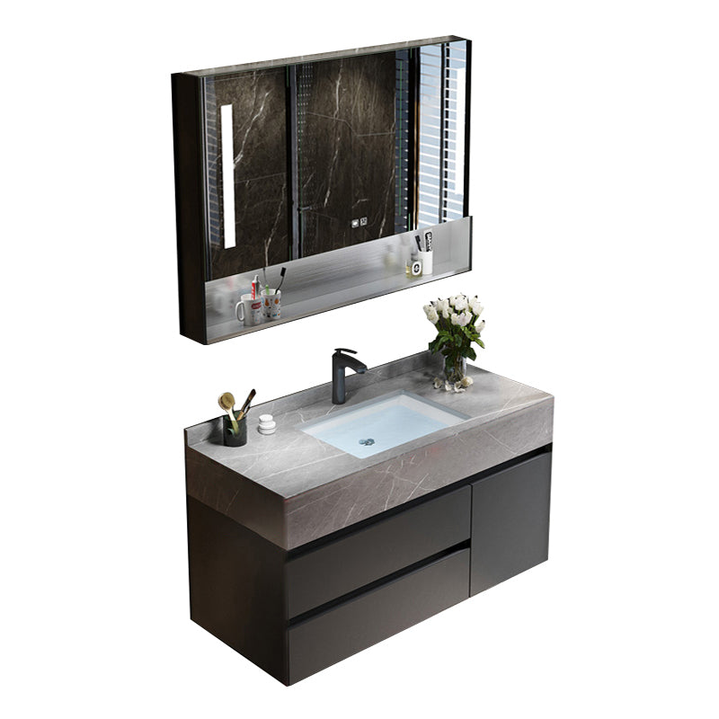 Bathroom Vanity Set Ceramic Rectangular Drawers Wall Mounted Vanity Sink Vanity & Faucet & Smart Medicine Cabinet 31"L x 19"W x 22"H Clearhalo 'Bathroom Remodel & Bathroom Fixtures' 'Bathroom Vanities' 'bathroom_vanities' 'Home Improvement' 'home_improvement' 'home_improvement_bathroom_vanities' 7444259