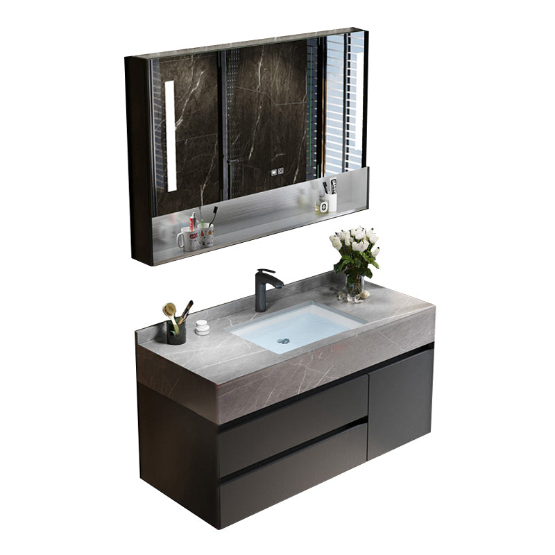 Bathroom Vanity Set Ceramic Rectangular Drawers Wall Mounted Vanity Sink Vanity & Faucet & Smart Medicine Cabinet 35"L x 19"W x 22"H Clearhalo 'Bathroom Remodel & Bathroom Fixtures' 'Bathroom Vanities' 'bathroom_vanities' 'Home Improvement' 'home_improvement' 'home_improvement_bathroom_vanities' 7444261