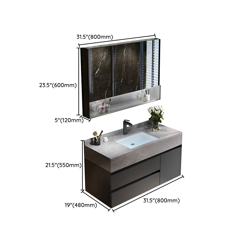 Modern Vanity Set Storage Shelf Wall Mounted Vanity Sink Mirror with Faucet  - Clearhalo