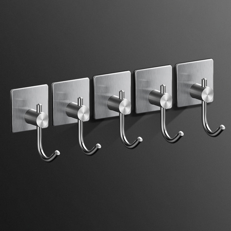 Minimalistic Bathroom Accessory Set Modern Matte Grey Robe Hooks Silver 5 Piece Set Clearhalo 'Bathroom Hardware Sets' 'Bathroom Hardware' 'Bathroom Remodel & Bathroom Fixtures' 'bathroom_hardware_sets' 'Home Improvement' 'home_improvement' 'home_improvement_bathroom_hardware_sets' 7444626