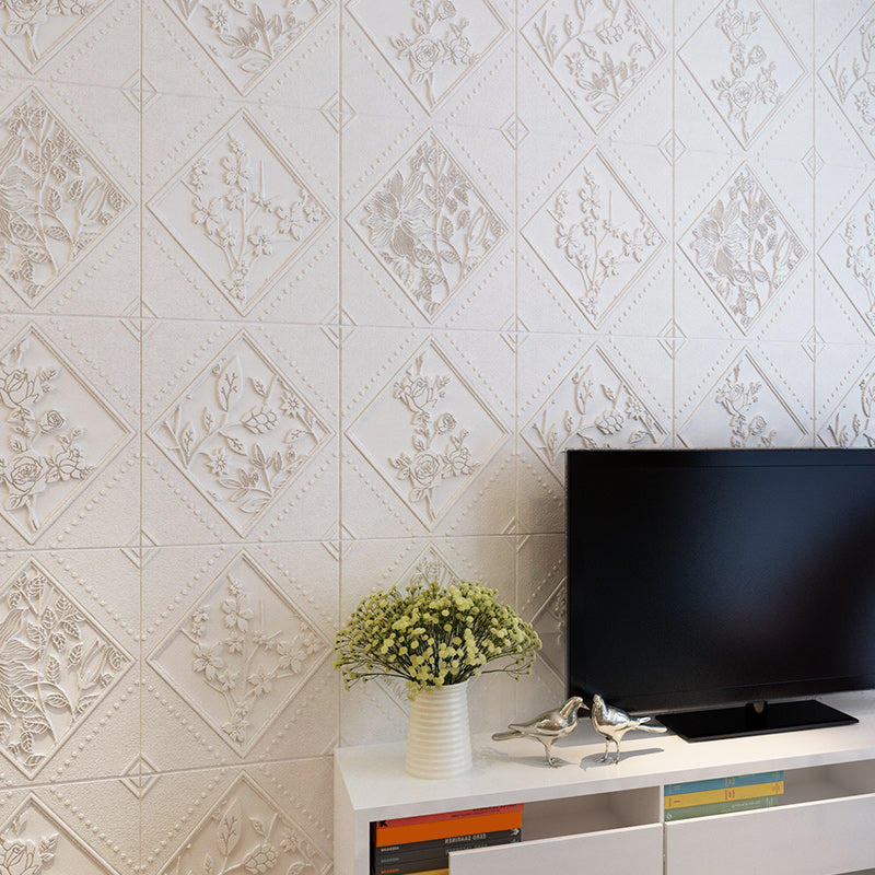 3D Embossed Backsplash Panels Peel and Stick Waterproof Wall Access Panel White 10-Piece Set Clearhalo 'Flooring 'Home Improvement' 'home_improvement' 'home_improvement_wall_paneling' 'Wall Paneling' 'wall_paneling' 'Walls & Ceilings' Walls and Ceiling' 7444922