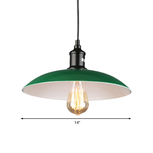 1 Bulb Hanging Pendant Light with Dome Shade Metallic Vintage Dining Table Ceiling Pendant in Green, 14"/18" Dia Clearhalo 'Art Deco Pendants' 'Cast Iron' 'Ceiling Lights' 'Ceramic' 'Crystal' 'Industrial Pendants' 'Industrial' 'Metal' 'Middle Century Pendants' 'Pendant Lights' 'Pendants' 'Tiffany' Lighting' 74501