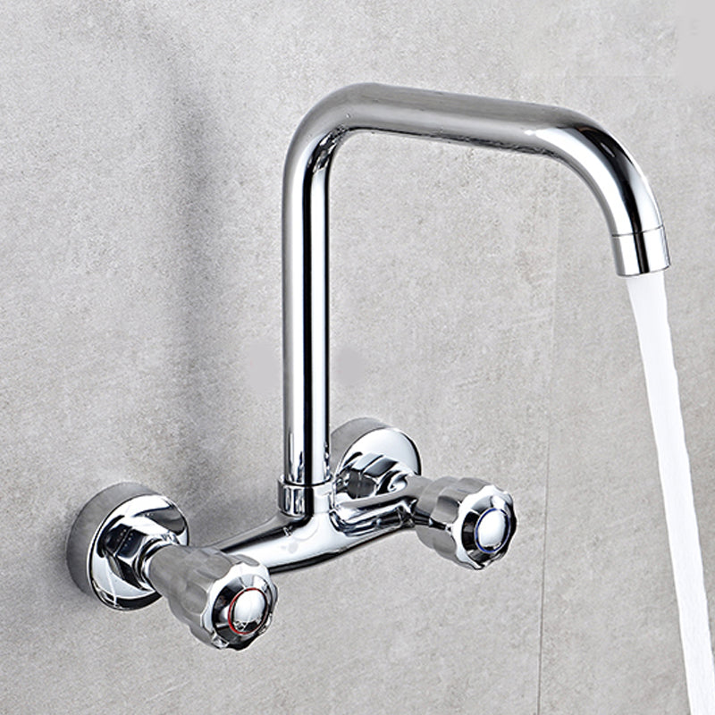 Wall Mounted Two Handles Kitchen Faucet Bronze Faucet in Chrome 7 Shape Clearhalo 'Home Improvement' 'home_improvement' 'home_improvement_kitchen_faucets' 'Kitchen Faucets' 'Kitchen Remodel & Kitchen Fixtures' 'Kitchen Sinks & Faucet Components' 'kitchen_faucets' 7452707