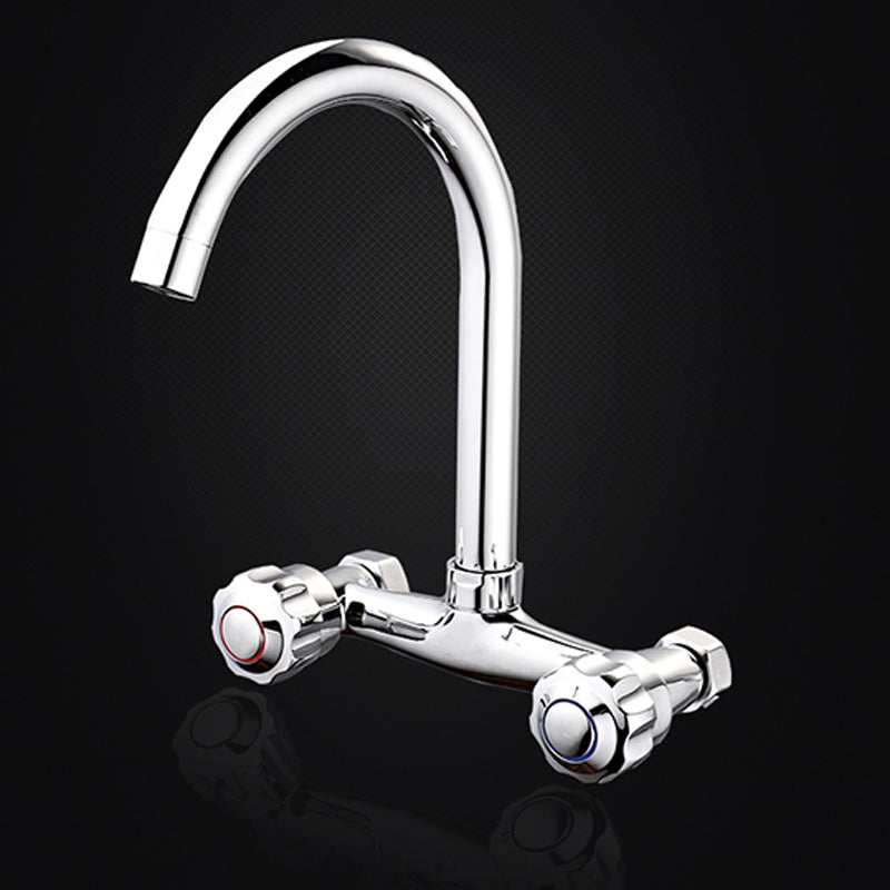 Wall Mounted Two Handles Kitchen Faucet Bronze Faucet in Chrome Clearhalo 'Home Improvement' 'home_improvement' 'home_improvement_kitchen_faucets' 'Kitchen Faucets' 'Kitchen Remodel & Kitchen Fixtures' 'Kitchen Sinks & Faucet Components' 'kitchen_faucets' 7452708