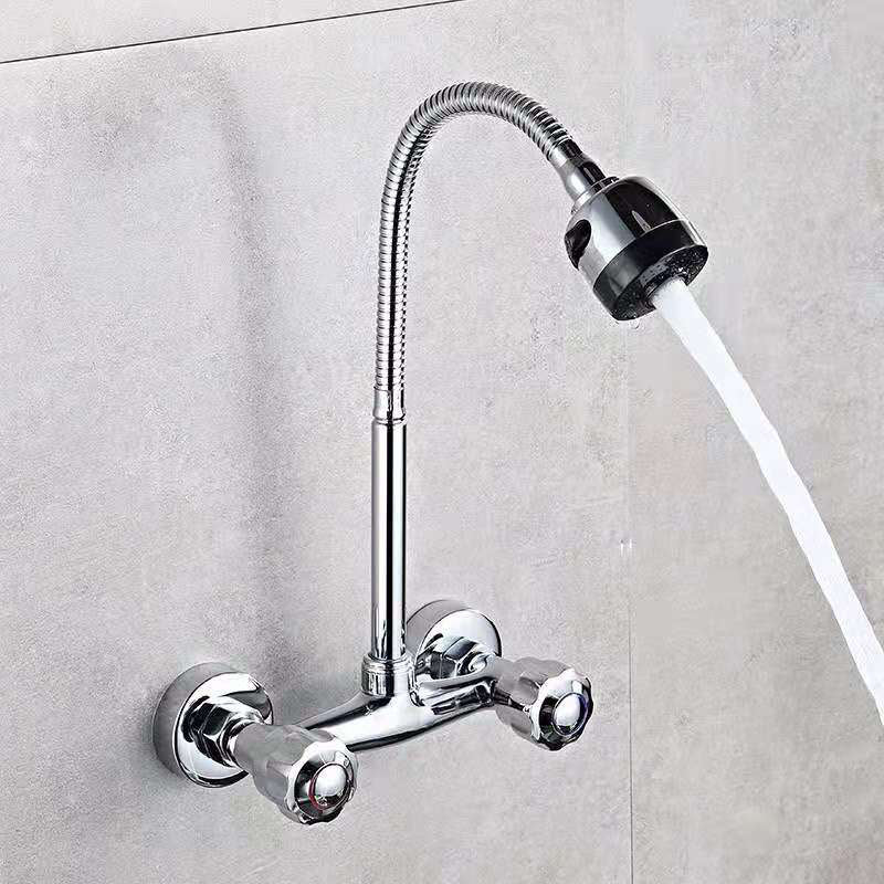 Wall Mounted Two Handles Kitchen Faucet Bronze Faucet in Chrome Universal Clearhalo 'Home Improvement' 'home_improvement' 'home_improvement_kitchen_faucets' 'Kitchen Faucets' 'Kitchen Remodel & Kitchen Fixtures' 'Kitchen Sinks & Faucet Components' 'kitchen_faucets' 7452711