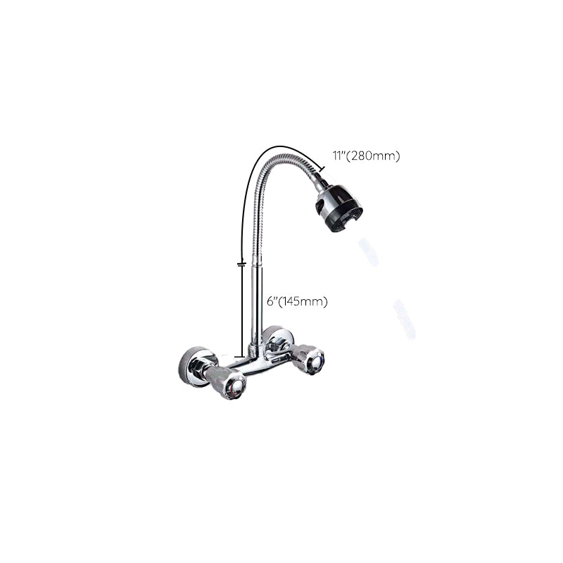 Wall Mounted Two Handles Kitchen Faucet Bronze Faucet in Chrome Clearhalo 'Home Improvement' 'home_improvement' 'home_improvement_kitchen_faucets' 'Kitchen Faucets' 'Kitchen Remodel & Kitchen Fixtures' 'Kitchen Sinks & Faucet Components' 'kitchen_faucets' 7452721