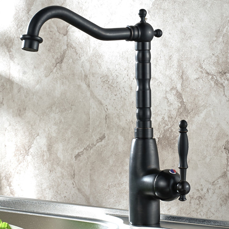 Traditional Single Level Kitchen Faucet Lead Free Standard Faucet Black 12.2" Clearhalo 'Home Improvement' 'home_improvement' 'home_improvement_kitchen_faucets' 'Kitchen Faucets' 'Kitchen Remodel & Kitchen Fixtures' 'Kitchen Sinks & Faucet Components' 'kitchen_faucets' 7452790