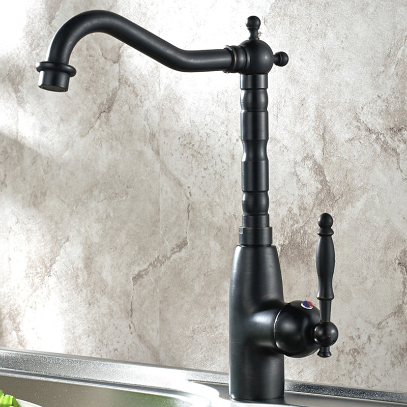 Traditional Single Level Kitchen Faucet Lead Free Standard Faucet Black 12.2" Clearhalo 'Home Improvement' 'home_improvement' 'home_improvement_kitchen_faucets' 'Kitchen Faucets' 'Kitchen Remodel & Kitchen Fixtures' 'Kitchen Sinks & Faucet Components' 'kitchen_faucets' 7452790