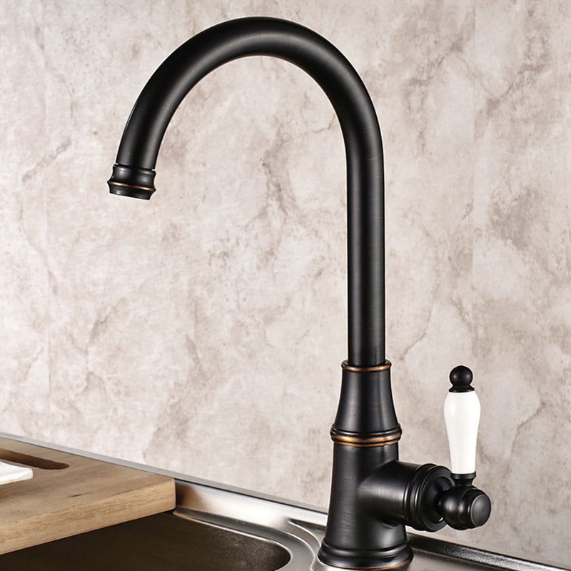 Traditional Single Level Kitchen Faucet Lead Free Standard Faucet Black 13.8" Clearhalo 'Home Improvement' 'home_improvement' 'home_improvement_kitchen_faucets' 'Kitchen Faucets' 'Kitchen Remodel & Kitchen Fixtures' 'Kitchen Sinks & Faucet Components' 'kitchen_faucets' 7452793