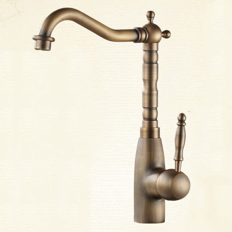 Traditional Single Level Kitchen Faucet Lead Free Standard Faucet Antique Brass 12.2" Clearhalo 'Home Improvement' 'home_improvement' 'home_improvement_kitchen_faucets' 'Kitchen Faucets' 'Kitchen Remodel & Kitchen Fixtures' 'Kitchen Sinks & Faucet Components' 'kitchen_faucets' 7452797