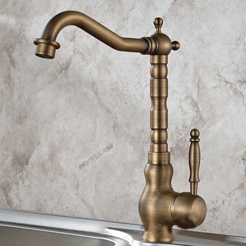 Traditional Single Level Kitchen Faucet Lead Free Standard Faucet Antique Brass 11.8" Clearhalo 'Home Improvement' 'home_improvement' 'home_improvement_kitchen_faucets' 'Kitchen Faucets' 'Kitchen Remodel & Kitchen Fixtures' 'Kitchen Sinks & Faucet Components' 'kitchen_faucets' 7452799