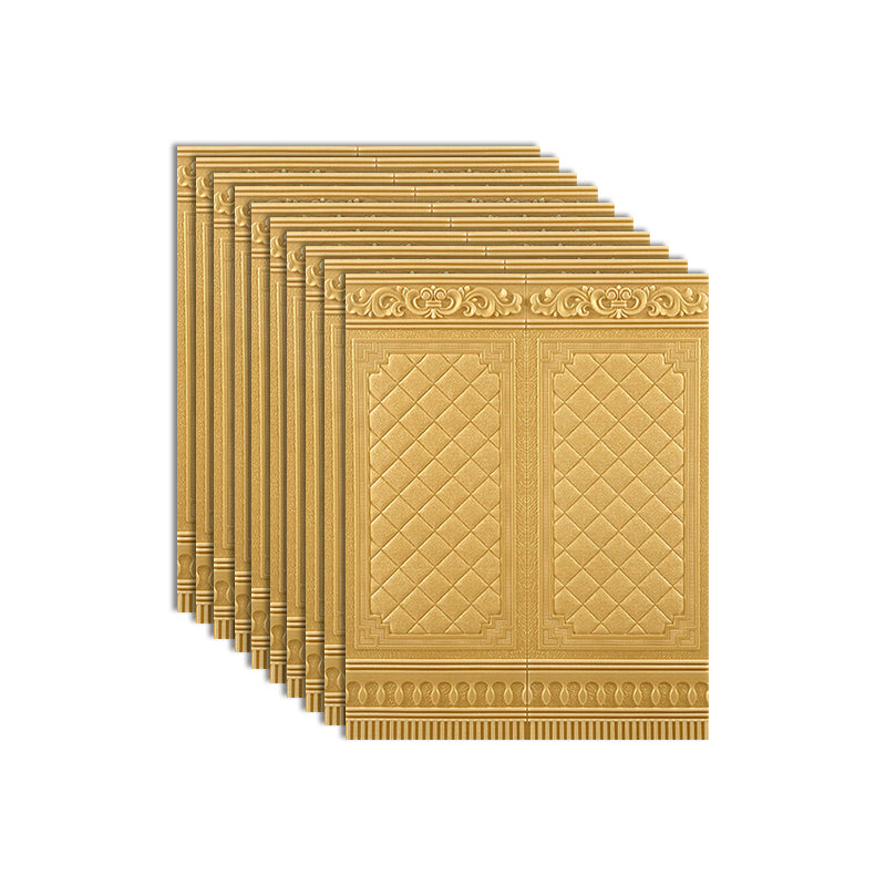 Scratch Resistance 3D Wainscoting Peel and Stick Indoor Wallboard Bright Gold 10-Piece Set Clearhalo 'Flooring 'Home Improvement' 'home_improvement' 'home_improvement_wall_paneling' 'Wall Paneling' 'wall_paneling' 'Walls & Ceilings' Walls and Ceiling' 7454317