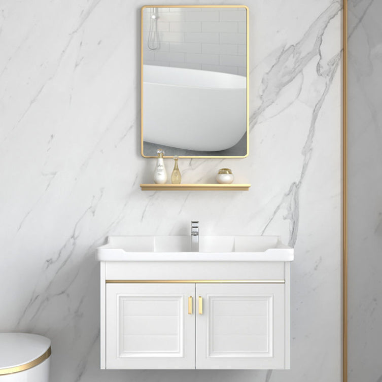 Glam Single Sink Bath Vanity Wall Mount White Metal Base Sink Vanity Clearhalo 'Bathroom Remodel & Bathroom Fixtures' 'Bathroom Vanities' 'bathroom_vanities' 'Home Improvement' 'home_improvement' 'home_improvement_bathroom_vanities' 7454713
