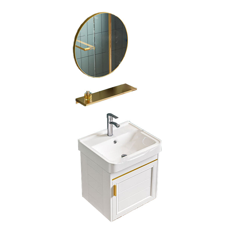 Glam Single Sink Bath Vanity Wall Mount White Metal Base Sink Vanity Vanity & Faucet & Mirrors 17"L x 14"W x 16"H Round Mirror Clearhalo 'Bathroom Remodel & Bathroom Fixtures' 'Bathroom Vanities' 'bathroom_vanities' 'Home Improvement' 'home_improvement' 'home_improvement_bathroom_vanities' 7454714