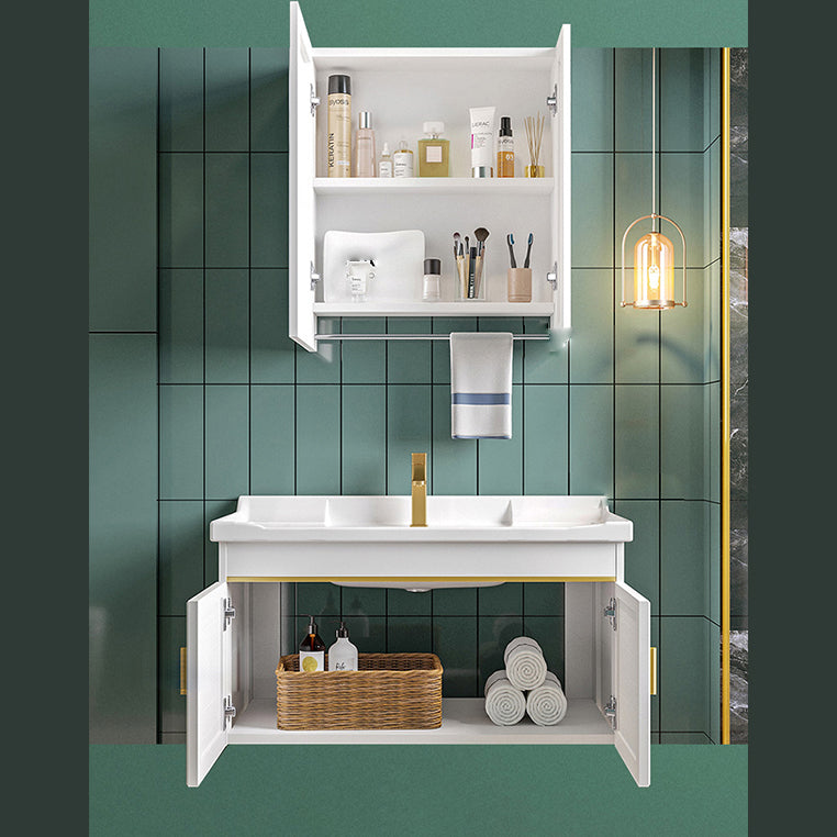 Glam Single Sink Bath Vanity Wall Mount White Metal Base Sink Vanity Clearhalo 'Bathroom Remodel & Bathroom Fixtures' 'Bathroom Vanities' 'bathroom_vanities' 'Home Improvement' 'home_improvement' 'home_improvement_bathroom_vanities' 7454718