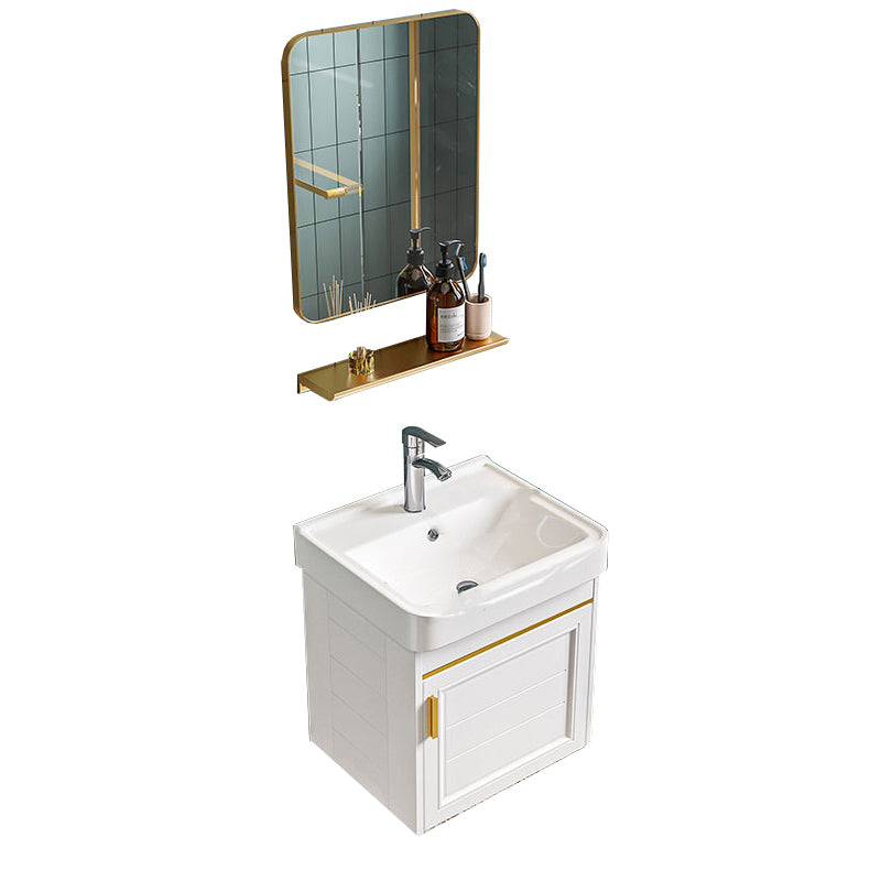 Glam Single Sink Bath Vanity Wall Mount White Metal Base Sink Vanity Vanity & Faucet & Mirrors 17"L x 14"W x 16"H Square Mirror Clearhalo 'Bathroom Remodel & Bathroom Fixtures' 'Bathroom Vanities' 'bathroom_vanities' 'Home Improvement' 'home_improvement' 'home_improvement_bathroom_vanities' 7454723