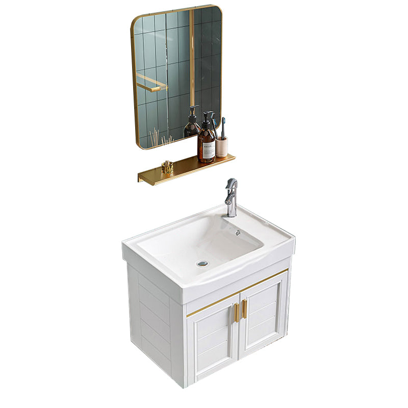 Glam Single Sink Bath Vanity Wall Mount White Metal Base Sink Vanity Vanity & Faucet & Mirrors 20"L x 12"W x 16"H Square Mirror Clearhalo 'Bathroom Remodel & Bathroom Fixtures' 'Bathroom Vanities' 'bathroom_vanities' 'Home Improvement' 'home_improvement' 'home_improvement_bathroom_vanities' 7454728