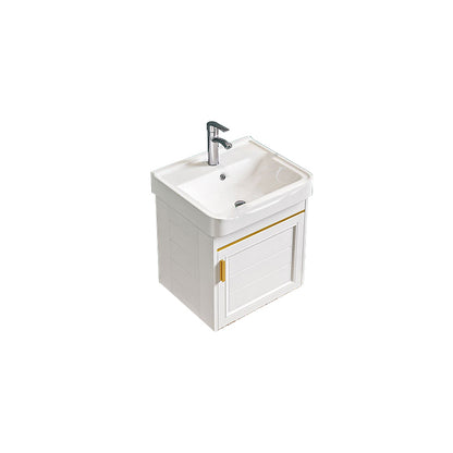 Glam Single Sink Bath Vanity Wall Mount White Metal Base Sink Vanity Vanity & Faucet 17"L x 14"W x 16"H Mirror Not Included Clearhalo 'Bathroom Remodel & Bathroom Fixtures' 'Bathroom Vanities' 'bathroom_vanities' 'Home Improvement' 'home_improvement' 'home_improvement_bathroom_vanities' 7454736