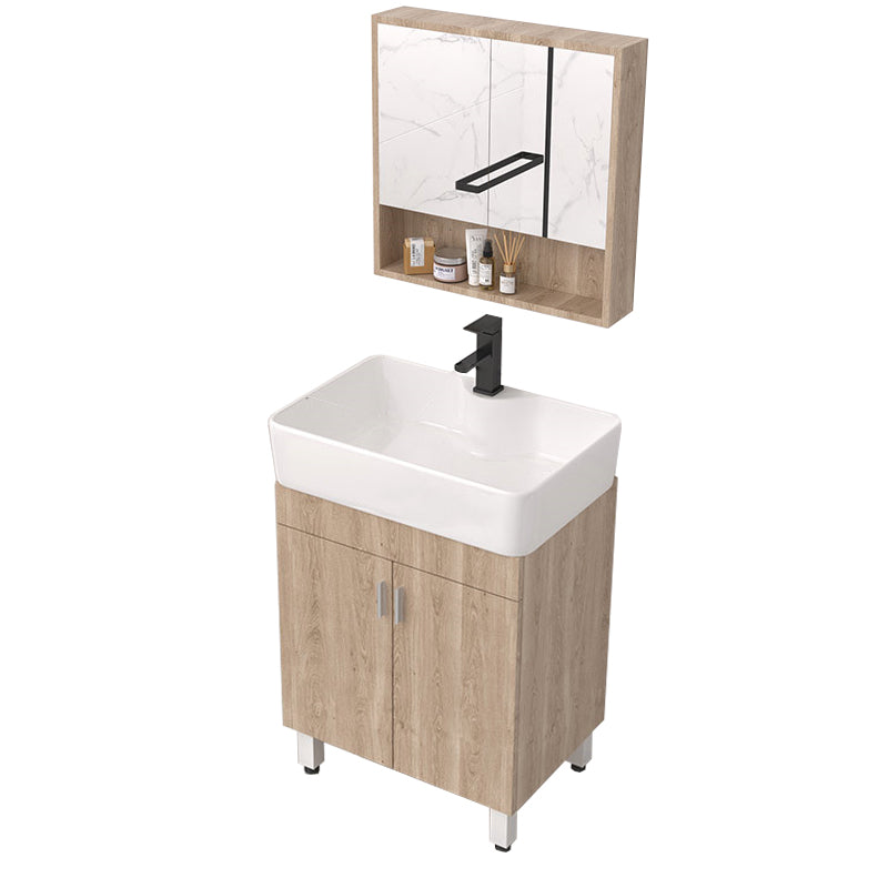 Modern Wood Bathroom Vanity Set Freestanding Single-Sink Bathroom Sink Vanity Vanity & Faucet & Mirror Cabinet 24"L x 16"W x 33"H Clearhalo 'Bathroom Remodel & Bathroom Fixtures' 'Bathroom Vanities' 'bathroom_vanities' 'Home Improvement' 'home_improvement' 'home_improvement_bathroom_vanities' 7454776