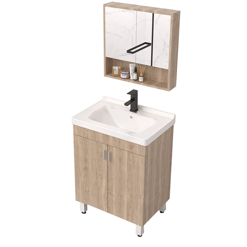 Modern Wood Bathroom Vanity Set Freestanding Single-Sink Bathroom Sink Vanity Vanity & Faucet & Mirror Cabinet 24"L x 16"W x 32"H Clearhalo 'Bathroom Remodel & Bathroom Fixtures' 'Bathroom Vanities' 'bathroom_vanities' 'Home Improvement' 'home_improvement' 'home_improvement_bathroom_vanities' 7454777
