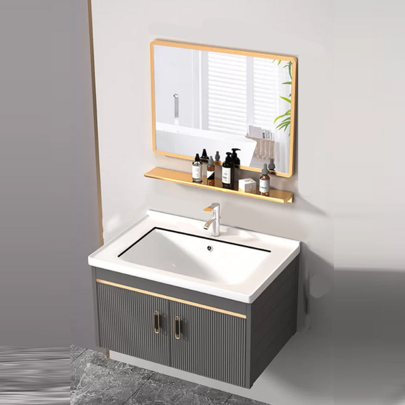 Wall Mount Bathroom Sink Vanity Glam Faucet Included Bathroom Vanity Vanity & Faucet & Mirrors 28"L x 19"W x 16"H Ceramic Clearhalo 'Bathroom Remodel & Bathroom Fixtures' 'Bathroom Vanities' 'bathroom_vanities' 'Home Improvement' 'home_improvement' 'home_improvement_bathroom_vanities' 7455041