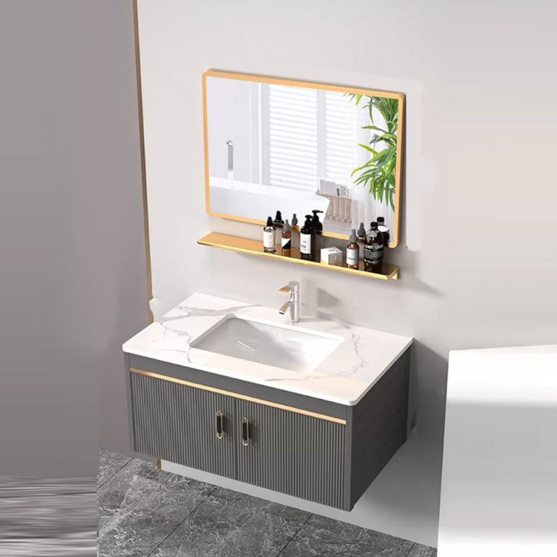 Wall Mount Bathroom Sink Vanity Glam Faucet Included Bathroom Vanity Vanity & Faucet & Mirrors 31"L x 19"W x 16"H Stone Clearhalo 'Bathroom Remodel & Bathroom Fixtures' 'Bathroom Vanities' 'bathroom_vanities' 'Home Improvement' 'home_improvement' 'home_improvement_bathroom_vanities' 7455043