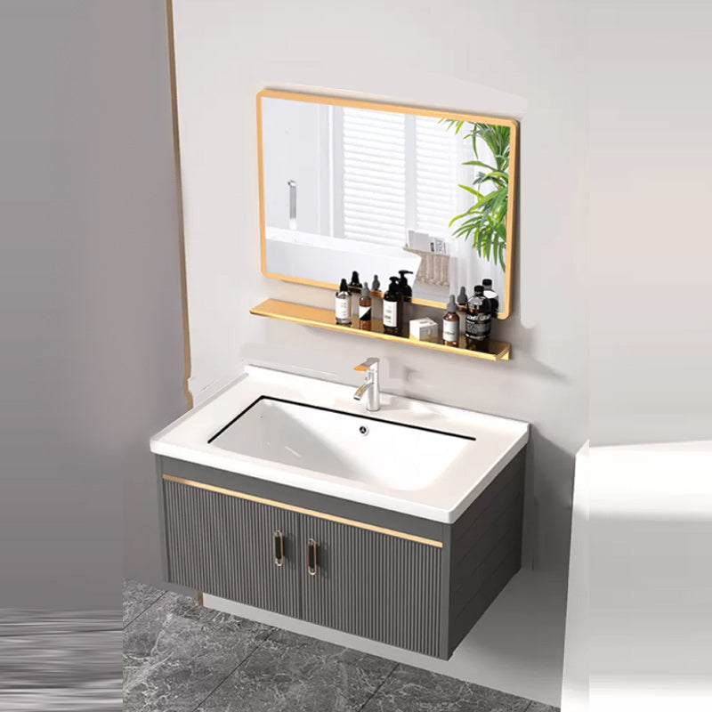 Wall Mount Bathroom Sink Vanity Glam Faucet Included Bathroom Vanity Vanity & Faucet & Mirrors 31"L x 19"W x 16"H Ceramic Clearhalo 'Bathroom Remodel & Bathroom Fixtures' 'Bathroom Vanities' 'bathroom_vanities' 'Home Improvement' 'home_improvement' 'home_improvement_bathroom_vanities' 7455045